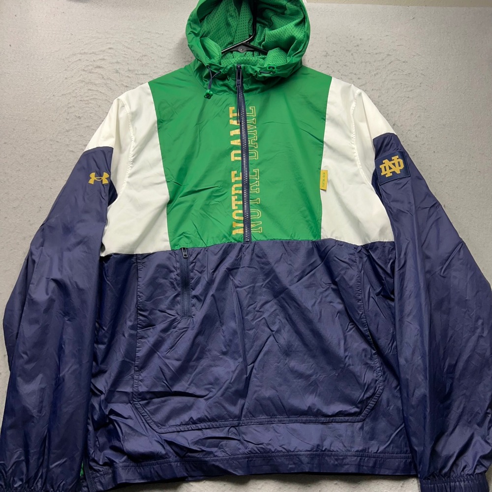 Under Armour Notre Dame Fighting Irish Windbreaker Jacket Mens Medium Navy Green